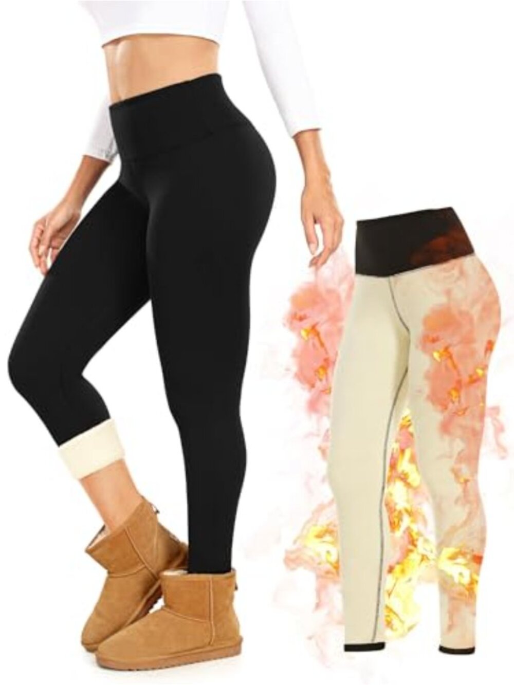 Fleece Lined Leggings Winter Warm High Waisted Tummy Control Thermal Yoga Pants